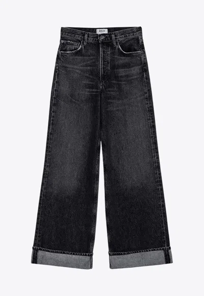 Agolde Dame Cuffed Organic Cotton Wide Leg Jeans In Blue