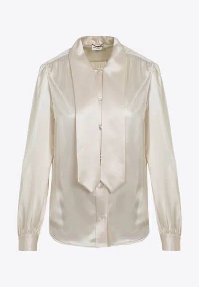 Saint Laurent Silk Scarf-collar Shirt In White