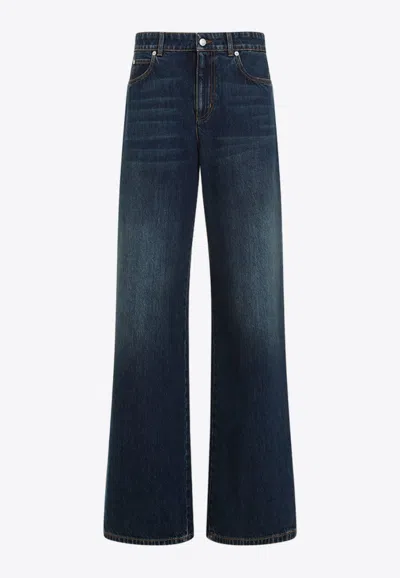 Alexander Mcqueen Denim Wide Leg Jeans In Blue