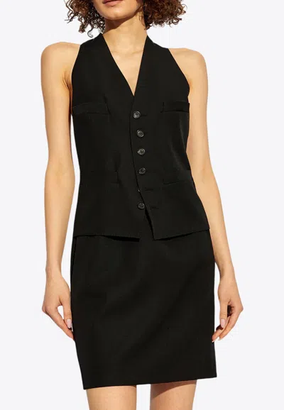 Dsquared2 V-neck Wool Mini Dress In Black