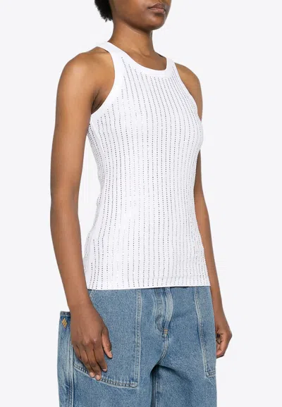 Attico White Tank Top With White Rhinestone In White