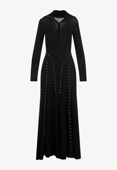 Simone Rocha Eyelets Long-sleeved Maxi Dress In Black