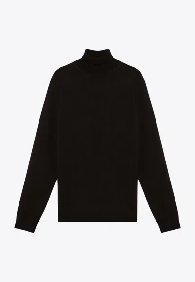 Roberto Collina Black Crew Neck Wool Sweater In Brown