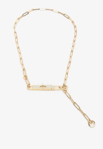 Pre-owned Hermes Kelly Chaine Lariat Necklace In Yellow Gold And Diamonds In Rose Gold