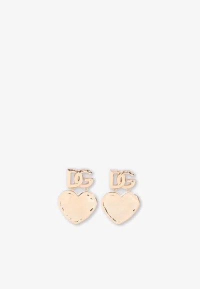Dolce & Gabbana Heart Pendant Brass Earrings With Pearl Detail In Gold