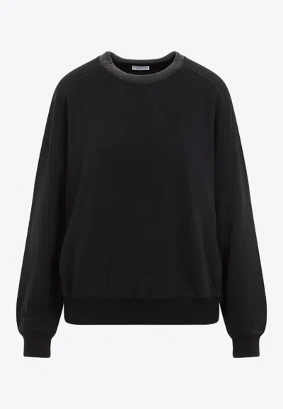 Brunello Cucinelli Black Cotton Crewneck Sweatshirt In Black