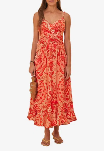 Farm Rio Jaipur Crossover Linen Blend Maxi Sundress In Red