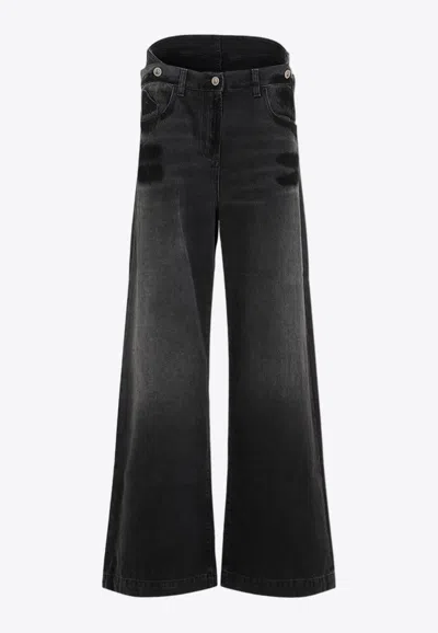 Attico Layered Waist Wide-leg Jeans In Black
