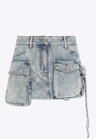 Attico Bleached Blue Fay Cotton Mini Skirt In Denim