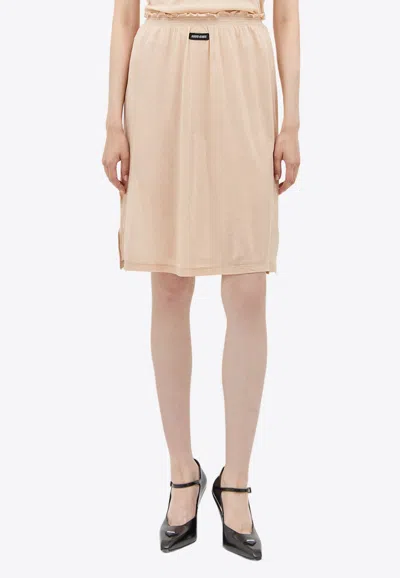 Miu Miu Women Logo Patch Jersey Skirt In Beige