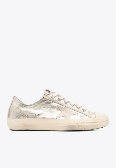Golden Goose Db V-star Metallic Leather Sneakers In Gold