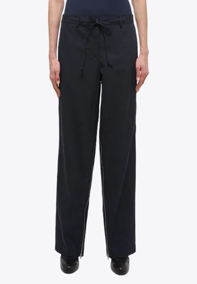 Helmut Lang Inner Gusset Zip Wide Leg Pants In Navy