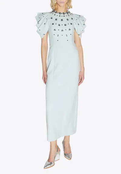 Huishan Zhang Damia Crystal Draped Short-sleeve Gown In Sky Blue