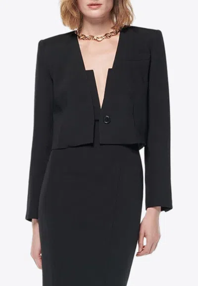 Roland Mouret Cropped Stretch Wool Silk Jacket In Black