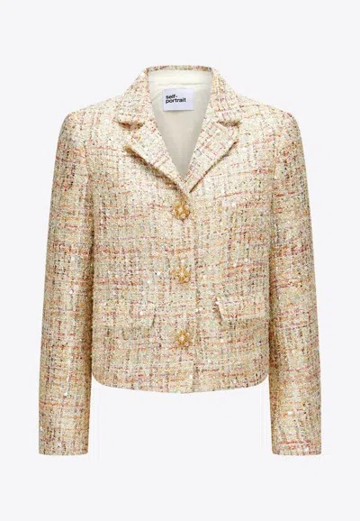 Self-portrait Bouclé Fabric Blazer With Sewuins In Multicolor