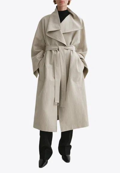Totême Signature Linen-blend Coat Sand In Beige