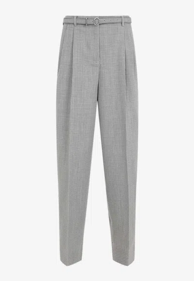 Jil Sander Tailored Check Trousers With Belt Clothing In Gray
