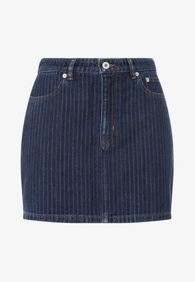 Kenzo Blue Dark Stripped Jacquard Cotton Mini Skirt In Blue