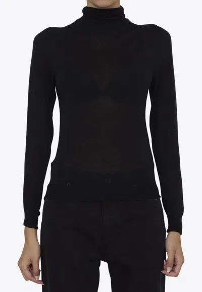 Saint Laurent Cassandre Wool Turtleneck Sweater Clothing In Black