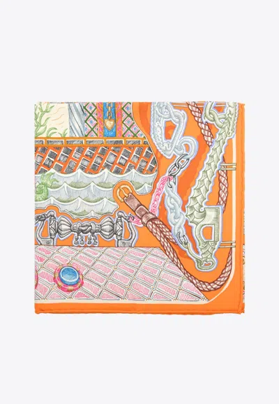 Pre-owned Hermes Super Silk Quest Scarf In Multicolor