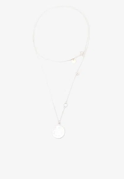 Pre-owned Hermes Ex-libris Mm Long Necklace In Silver