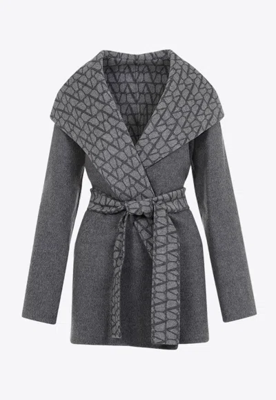 Valentino Reversible Toile Iconographe Coat In Gray