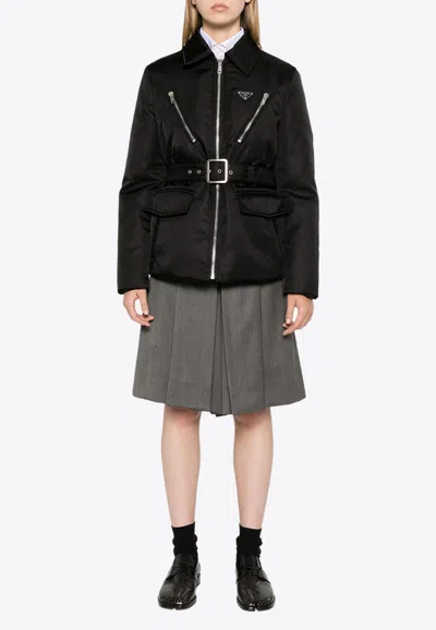 Prada Triangle Logo Padded Jacket In Black