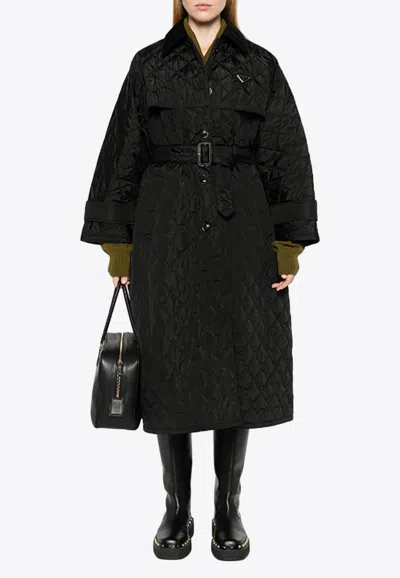 Prada Triangle Logo Quilted Parka Jacket In Black