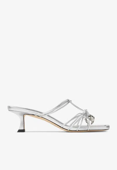 Jimmy Choo Jemma 50 Nappa Leather Heeled Mules In Silver