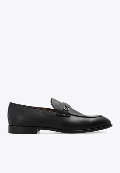 Ferragamo Man Moccasin With Gancini Ornament In Black