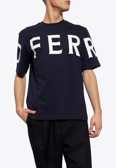 Ferragamo Short Sleeved T-shirt With Graphic Logo In Navy