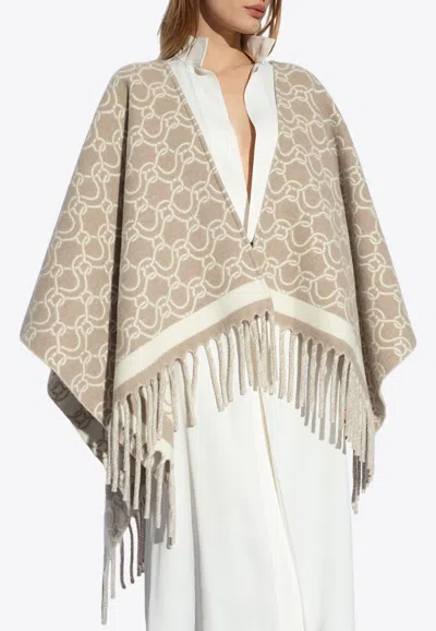 Ferragamo Women's Gancini Jacquard Wool Cape In Beige
