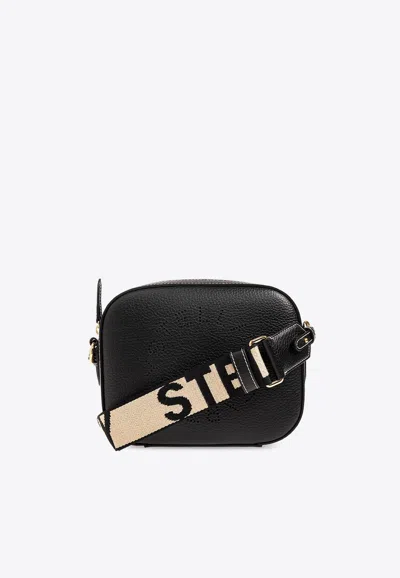 Stella Mccartney Mini Perforated Logo Crossbody Bag In Black