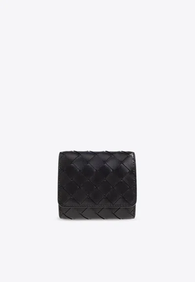 Bottega Veneta Intrecciato Leather Tri-fold Wallet In Black
