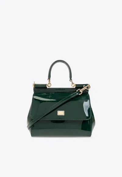 Dolce & Gabbana Medium Sicily Top Handle Bag In Patent Leather In Green