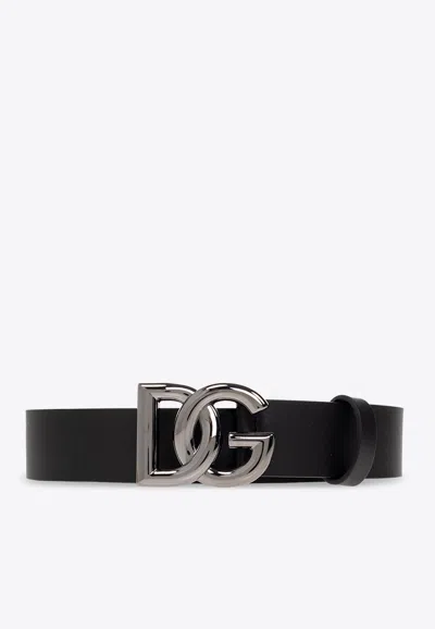 Dolce & Gabbana Men Dg Logo Leather Belt In Black
