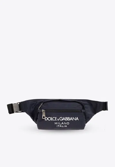 Dolce & Gabbana Nylon Beltpack Bag With Logo In Navy