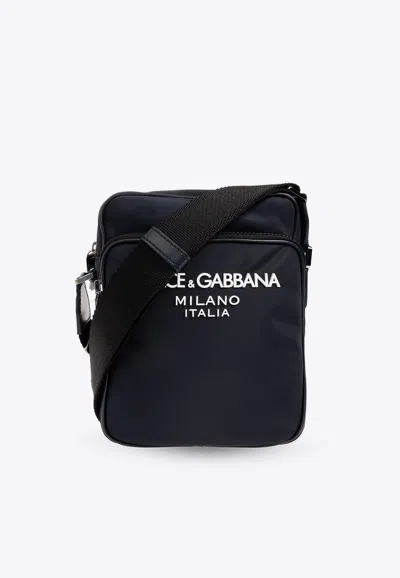 Dolce & Gabbana Logo Print Nylon Messenger Bags In Navy
