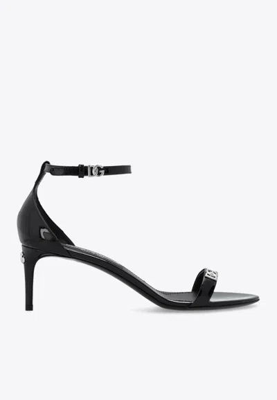 Dolce & Gabbana Leather Sandals Shiny Stiletto Heel In Black