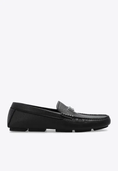 Dolce & Gabbana Logo Plaque Leather Loafers In Black