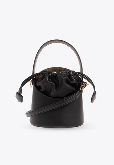 Etro Leather Bucket Bag With Adjustable Shoulder Strap In Black
