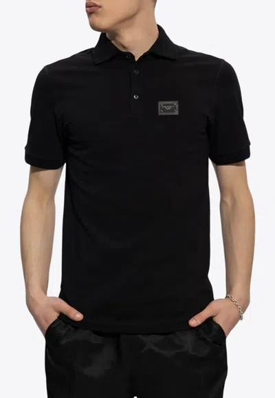Dolce & Gabbana Dark Gray Logo Plaque Cotton Men Polo Shirt T-shirt In Black