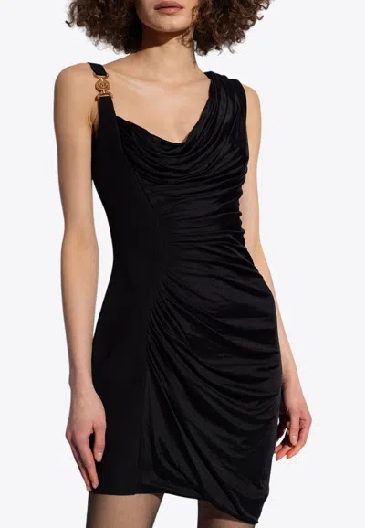 Versace Medusa '95 Draped Mini Dress In Black