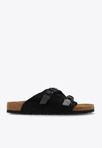 Birkenstock Zurich Double-strap Suede Slides In Black