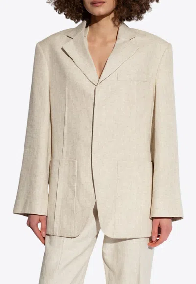 Jacquemus Single-breasted Linen Blazer In Cream