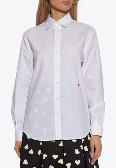 Moschino Heart-embroidered Poplin Shirt In White