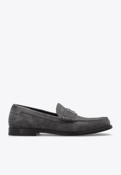 Dolce & Gabbana Suede Loafers With Round Toe And Metal Buckle In Multi
