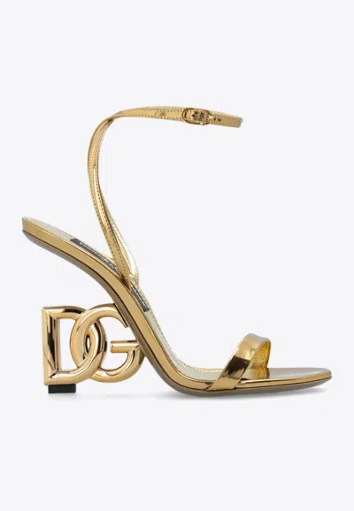 Dolce & Gabbana Keira 110 Dg Heel Metallic Leather Sandals In Gold
