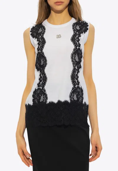Dolce & Gabbana Lace Detail Sleeveless T-shirt In White