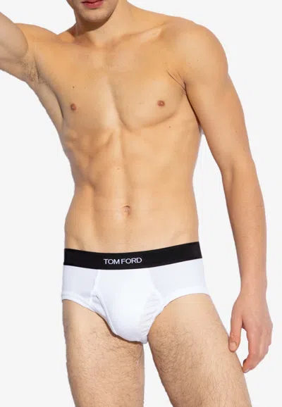 Tom Ford Mens White Branded-waistband Fitted Pack Of Two Stretch-cotton Briefs L In White